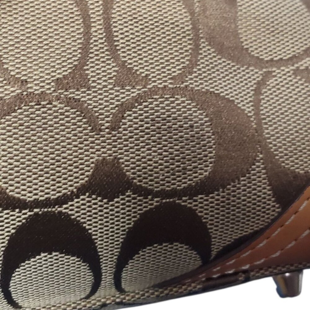 Coach Vtg Hampton Signature & Leather Satchel Bag W/Brass Hardware & Dual Handle - Picture 6 of 16